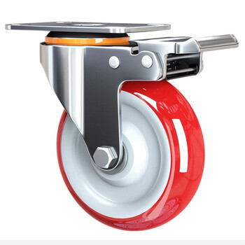 艾科堡 重型万向轮8寸聚氨酯轮厚45mm两定两刹平板手推车静音轮子带刹车 AKB-JAZ-29