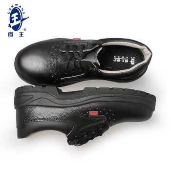 王盾 1377-5防砸防穿刺带孔安全鞋牛皮劳保鞋耐磨防滑耐油耐弱酸碱安全鞋定做 43码 黑色 1双