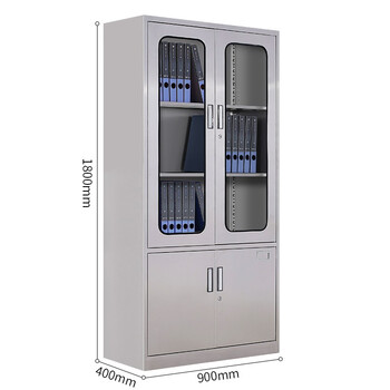 京顿JINGDUN 201不锈钢文件柜办公资料柜档案柜不锈钢财务凭证票据带锁玻璃储物柜 201大器械