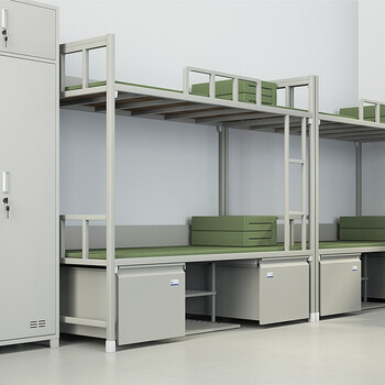 京度双人床学校单位宿舍铁床钢制加厚单人床含床下储物柜可定制