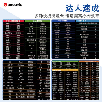 宜适酷（EXCO）快人一步办公快捷键鼠标垫子超大号电脑键盘Office长桌布PS大全Excel游PPT包边800*300黑色6967