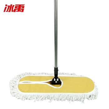 冰禹 尘推平板拖把排拖 黄白色60cm带杆 办公室家政工厂车间商场保洁吸水去污可拆卸(1个装)BY-6361 
