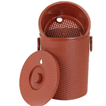 益美得 FW1277 过滤桶塑料废水桶过滤垃圾筒茶水桶茶渣桶   咖啡色条纹款单桶