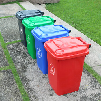 益美得 YY60D 可定制加厚垃圾桶大号户外环卫酒店物业保洁桶揭盖式 绿色50L不带轮