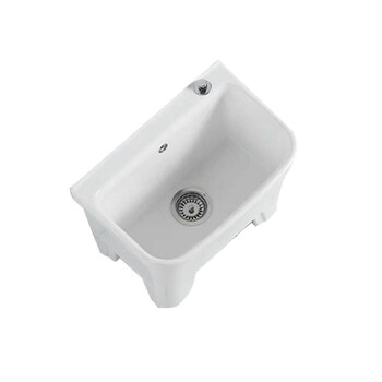 星期十阳台高脚陶瓷拖把池带腿拖布池落地式洗墩布池型号144一键排污+入墙龙头带防溢水口50cm*34cm*42cm定制