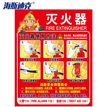 海斯迪克 HK-48 PVC标志牌 灭火器消火栓使用方法安全标识牌 B红色灭火器23.5×28.5cm