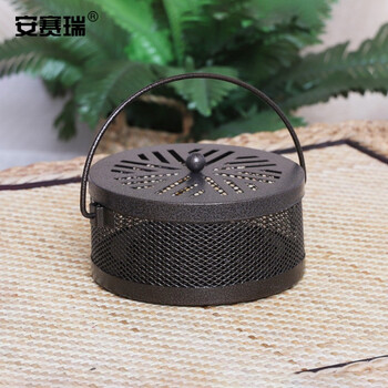 安赛瑞 蚊香盒 香薰炉 盘香盒防火蚊香盒便携蚊香架带盖 圆形雪花款 古铜色 710996