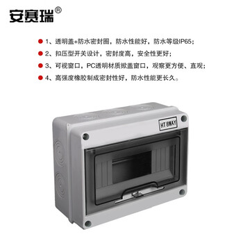 安赛瑞 户外防水配电箱 8回路明装塑料箱 小型弱电空开盒 工地防雨布线箱 HT-8 510388