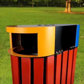 圣极光户外垃圾桶小区钢木桶公园果皮箱防腐木垃圾桶可定制G2618