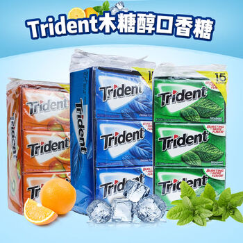 trident三叉戟木糖醇口香糖水果泡泡糖薄荷无蔗糖210片美国直邮薄荷