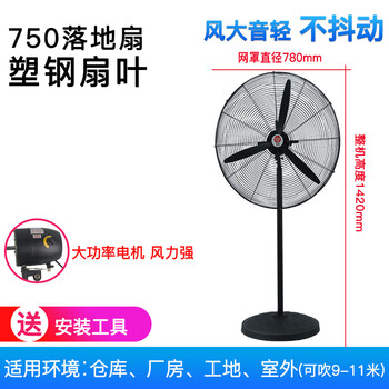 亿望（yiwang）落地风扇  强力落地扇大风量铜电机摇头立式牛角扇 工厂商用车间风扇 FS-750型落地塑叶 3米线