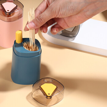 工百利 GBL-529按压式牙签盒自动弹出个性牙签筒牙签罐 蓝色+带牙签