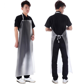 者也 防水PVC围裙白色加厚加长厨房食堂劳保防油挂脖围腰实验室工作耐酸碱软膜透明围裙 加厚版围裙+袖套