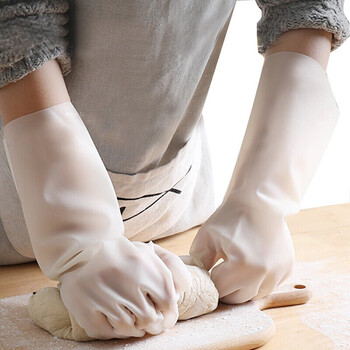 者也（ZYE）丁腈橡胶手套厨房洗碗防水防滑坚韧耐磨防护手套 白洗碗手套2双L码