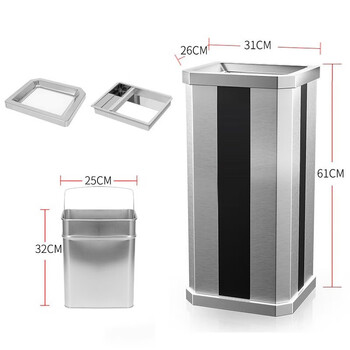 领象 酒店垃圾桶烟灰缸不锈钢大堂立式室外宾馆时尚带内桶走廊带烟灰缸垃圾桶 黑条靠墙 上开口式