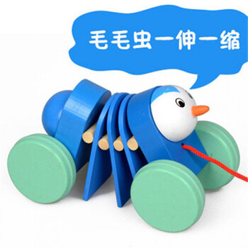 木制儿童小拉车玩具婴儿手拉车拖行玩具拖拉学步木制拉绳毛毛虫 毛