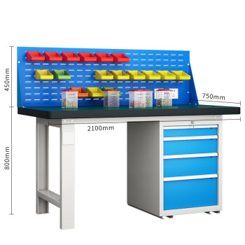 天旦重型工作台TD-T1060钳工台车间操作台维修工具桌2.1米四抽柜含插座
