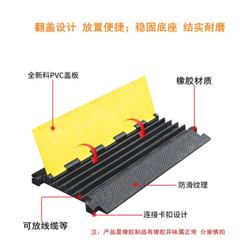 鼎红 线槽减速带橡胶线槽PVC盖板室内外电线电缆保护槽道路安全过线板大四线槽