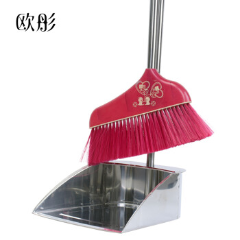 欧彤（OUTONG）TO-0116 不锈钢扫把簸箕套装物业学校软毛扫帚畚箕组合两件套 颜色随机