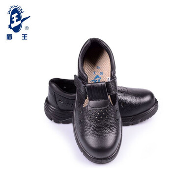 王盾/盾王 9385防砸凉鞋带孔透气聚氨酯鞋底牛皮劳保鞋男女耐磨防滑安全鞋定做 42码 黑色 1双