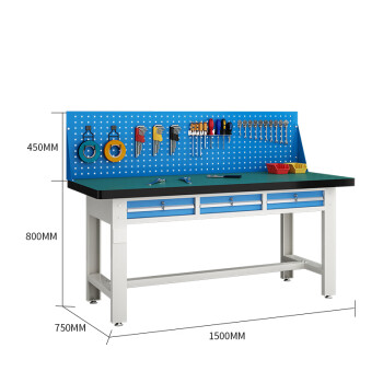 建功立业工作台GY5313工厂维修桌实验台检验桌单挂板平三抽1.5米复合台面