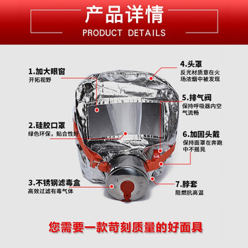 百舸防毒面具消防面具面罩防火防烟火灾逃生面具 过滤式消防自救呼吸器 TZL30升级硅胶款