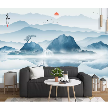 梵帝欧 电视背景墙壁画新中式山水画泛舟风景画3d凹凸
