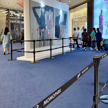 金柯 一米线栏杆 320*984mm 双层2米伸缩隔离带 一米栏警戒带立杆 酒店商场展厅排队护栏 烤漆黑