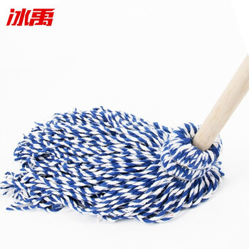 冰禹 BYlf-93 老式拖把 加长木杆棉线圆头吸水拖布 蓝白线拖把（5把/件）