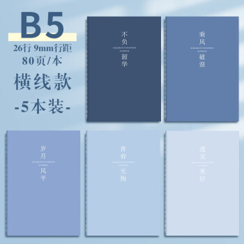 【开学必备】法拉蒙 5本装B5横线笔记本子简约初高中大学生考研软面抄软抄本车线本记事本加厚缝线本 深色款