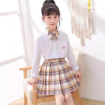 新款儿童jk裙套装夏季女童格子裙半身裙中小学生学院风百褶裙 太阳花