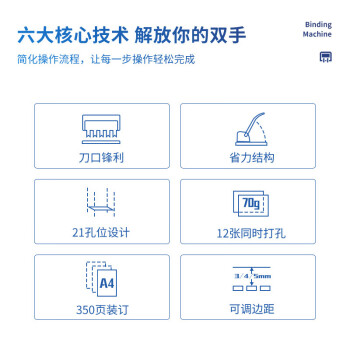 得力（deli）3870/3870N 省力型胶圈/夹条装订机 21孔文件打孔机