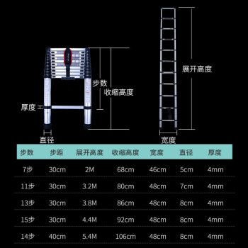 盛浦 竹节梯子 铝合金伸缩升降直梯 单侧工程梯2米7步 S-TZ020