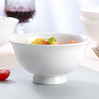 斯凯绨（Sky Top）陶瓷面碗骨瓷米饭碗纯白防烫高脚碗家用餐具6.25英寸4件套装