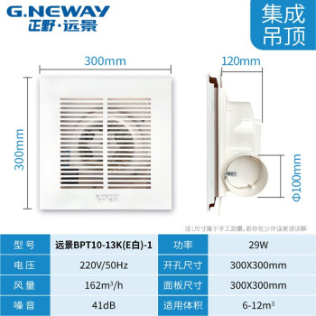 正野GENUIN 商用集成吊顶天花板换气扇300*300铝合金扣板 BPT10-13K(C白)-1功率29W