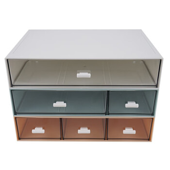 海斯迪克 HKXJ-14 分格抽屉式化妆品收纳盒 办公桌面文具整理盒自由组合多层叠加收纳盒 1抽 白色