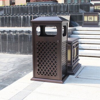 迪恩斯（DEANS）室外庭院用小区垃圾桶售楼部别墅花园院子大号中式古典户外果皮箱铸铝咖啡色D-108