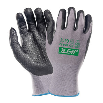 海太尔(HTR)80-222零度防滑耐磨手套丁腈点塑耐微油透气劳保手套汽车装配手套 灰黑 8