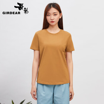 哥弟女装简约百搭棉质纯色圆领短袖基础款t恤女上衣a300854 卡其 m(3