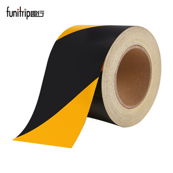 趣行 黑黄斜纹反光条警示胶带 宽10cm长45米 消防安全警戒线隔离带标识 电线杆墙贴地板贴标志反光膜