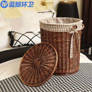 蓝鲸环卫 复古铁塔布大号口42高52 藤编脏衣篓玩具衣物收纳框LJHW-9065