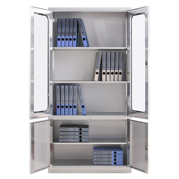 京顿JINGDUN 304不锈钢文件柜办公资料柜档案柜不锈钢财务凭证票据带锁玻璃储物柜 304大器械