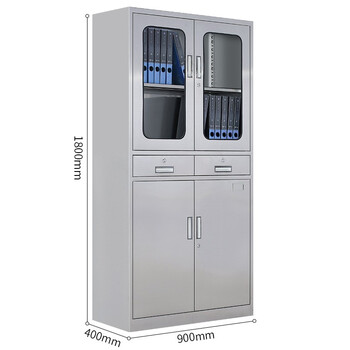 京顿JINGDUN 201不锈钢文件柜办公资料柜档案柜不锈钢财务凭证票据带锁玻璃储物柜 201二斗玻