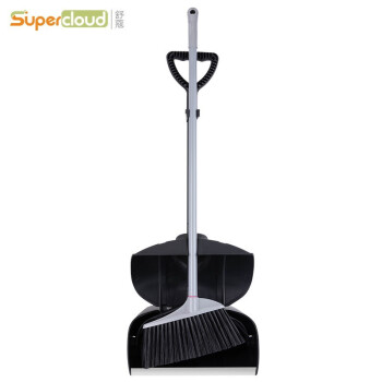 舒蔻(Supercloud) 防风梳齿型扫把簸箕套装扫地扫帚笤帚两件套 黑色