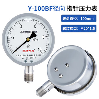 匡建仪表（CONJANT）Y-100BF 304不锈钢压力表 防腐耐高温抗酸碱 0-10mpa 表盘10厘米