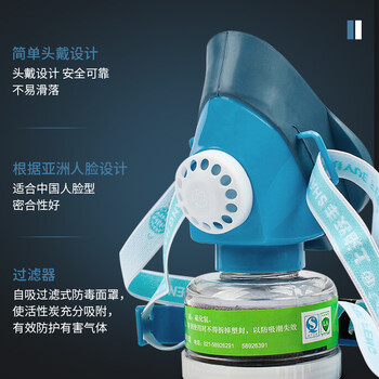 地球 2596 4号防毒面罩活性炭口罩防氨气及氨的衍生物,硫化氢半面罩 浅蓝 均码