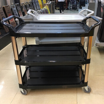 迪恩斯（DEANS）塑料三层送餐车酒店收餐车多功能手推车收碗车饭店餐具推车多用途清洁车收集车 黑色