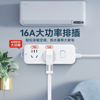 德力西(DELIXI)16A大功率空调插座 带开关插线板/插排/排插/接线板/拖线板 1位总控全长0.8米 J-LKS16 