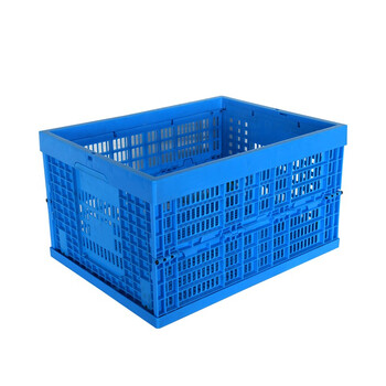 力王加厚大号可折叠塑料周转筐长方形收纳箱菜篮子框子物流周转箱收纳工业中转筐蓝白色熟料胶框600*400*340