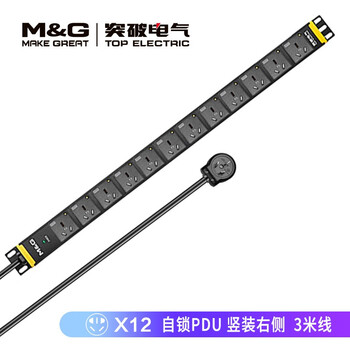 突破（M&G）pdu机柜插座/大功率插排/12位10A自锁竖装上进线右装  TJ-27/07TG131203